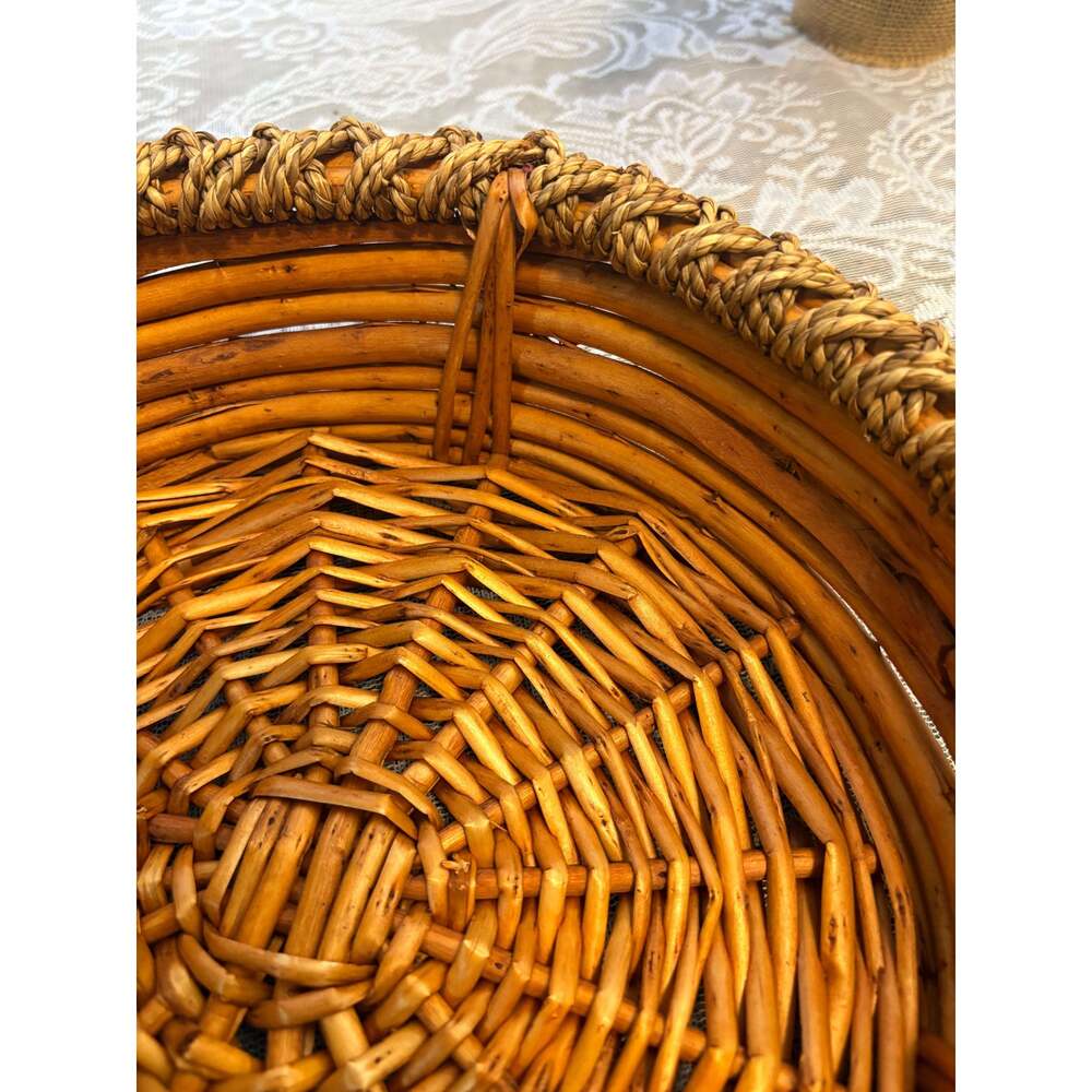 Round Woven Basket with Decorative Rope-Wrapped Rim - Picture 5 of 6